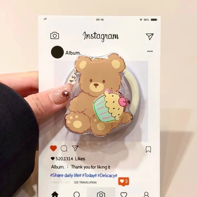 Cozy Bear Hug Rotating Phone Grip - Magnetic Stand with Adorable Friend Design